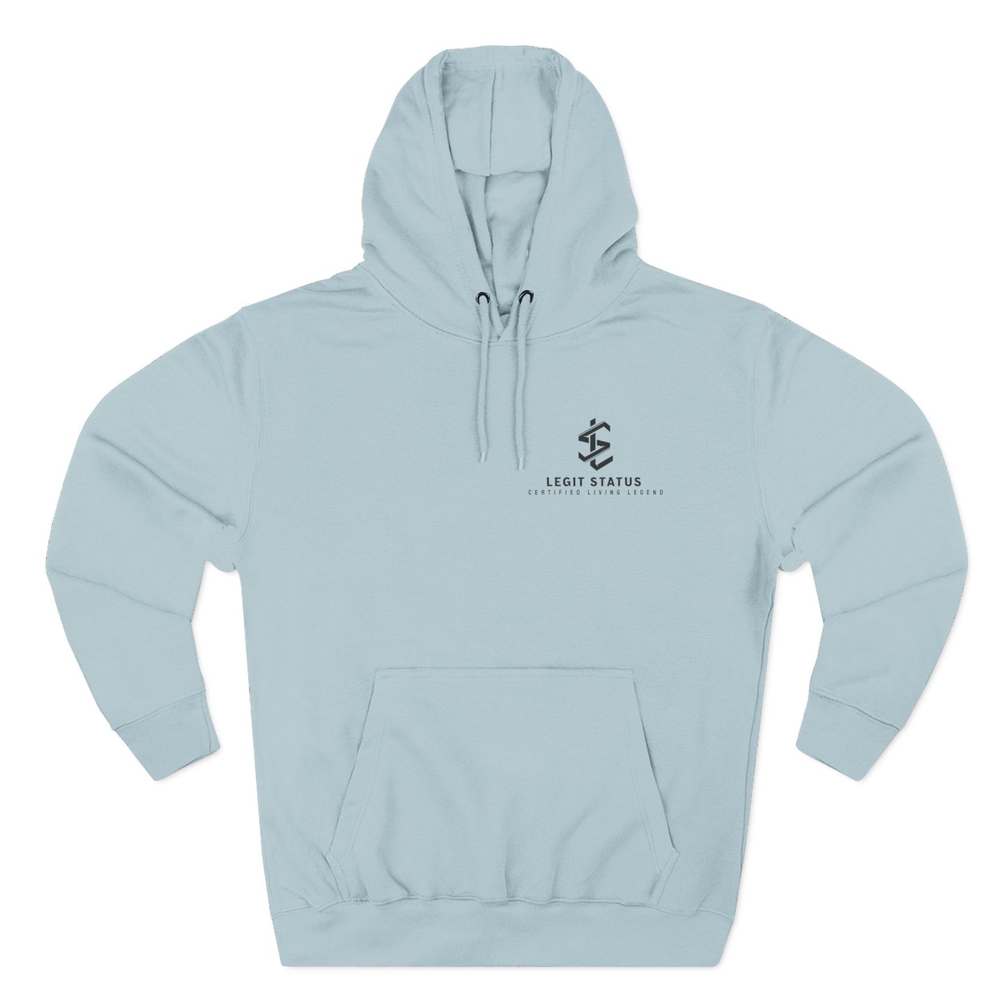 Legit Status Minimal Logo Hoodie — Three-Panel Fleece Pullover