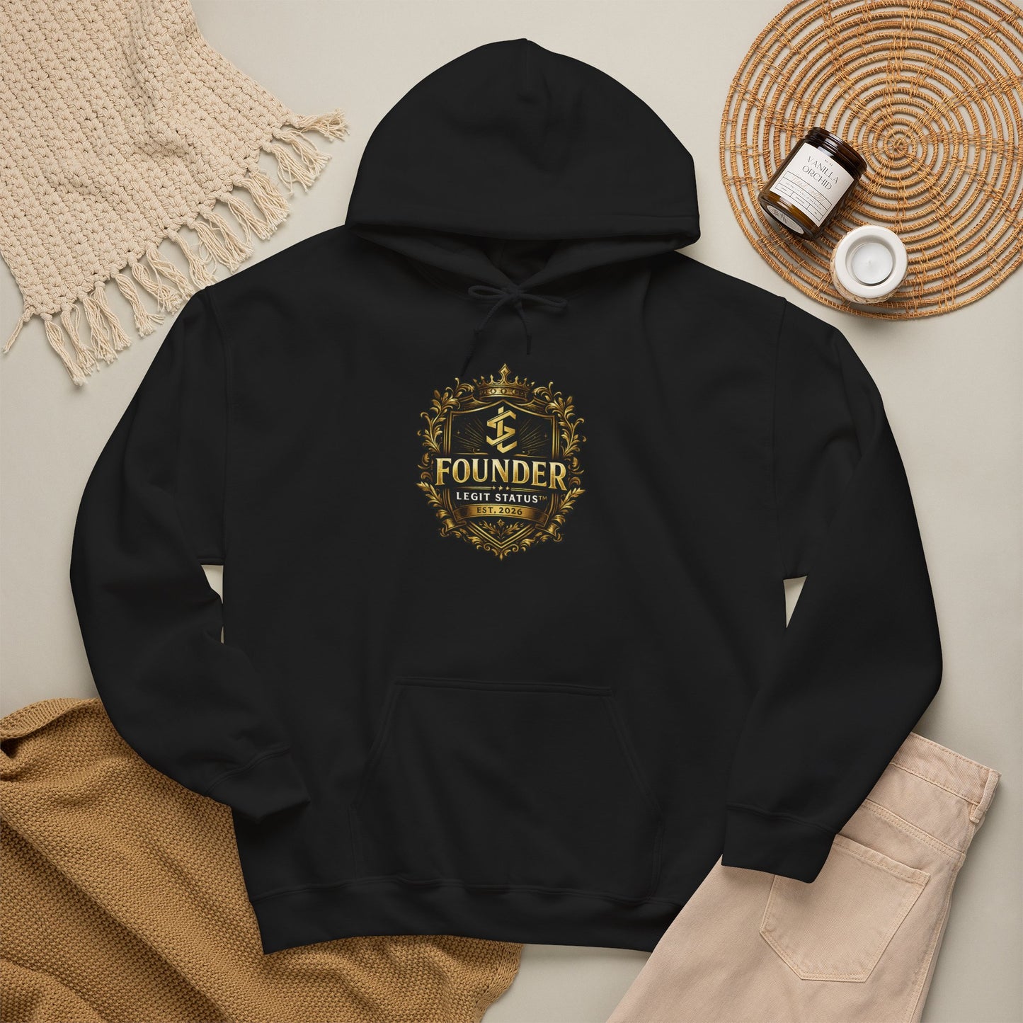 Founder Crest Hoodie — Vintage Gold Emblem Founder Sweatshirt