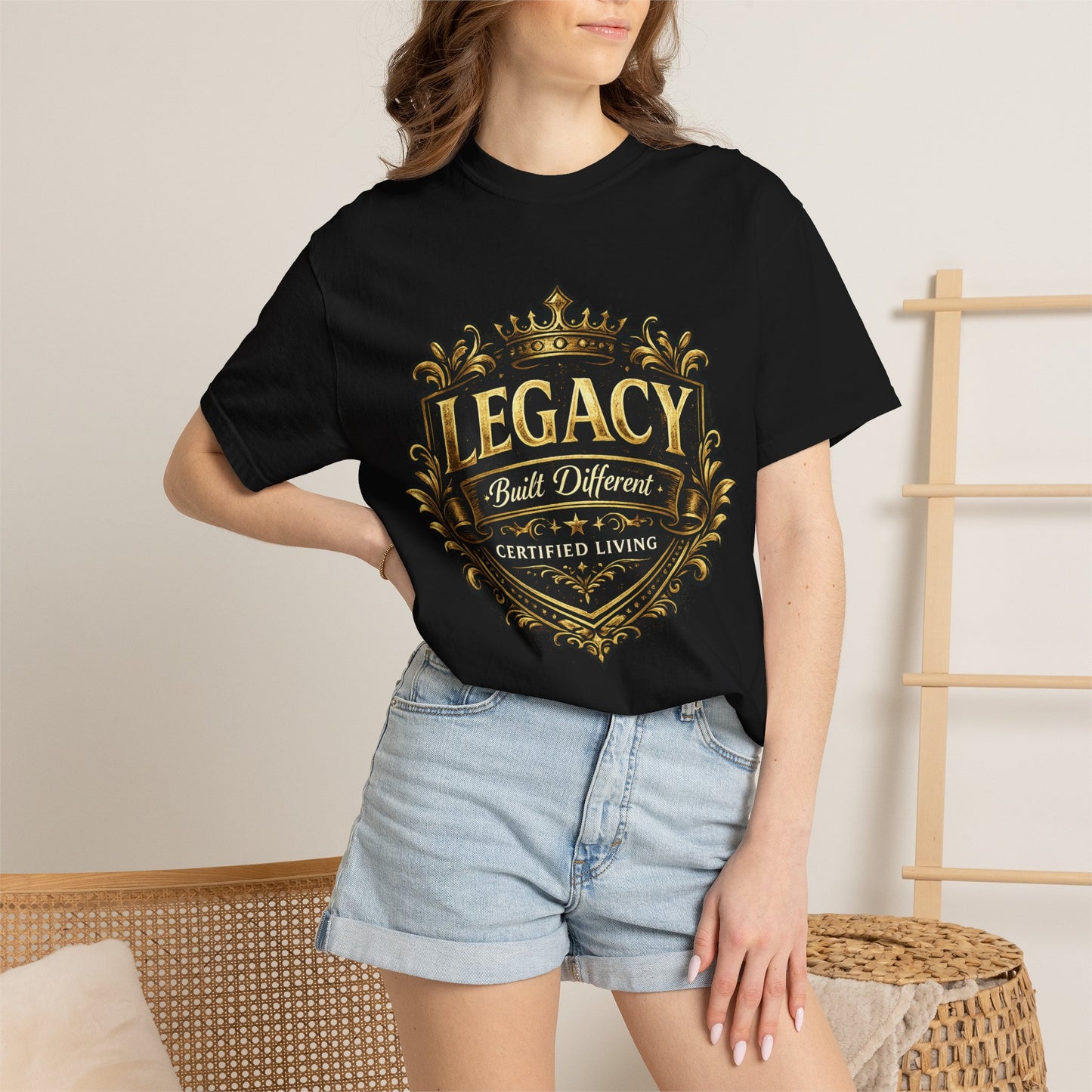 Legacy Built Different T‑Shirt — Gold Crest "Legacy" Graphic Tee
