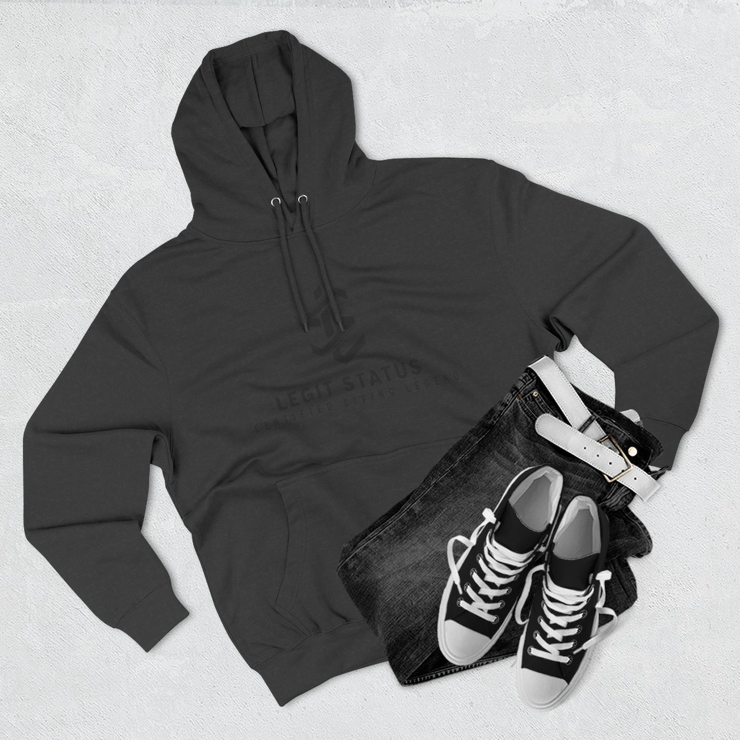 Legit Status Logo Hoodie — Minimal Streetwear Fleece Pullover
