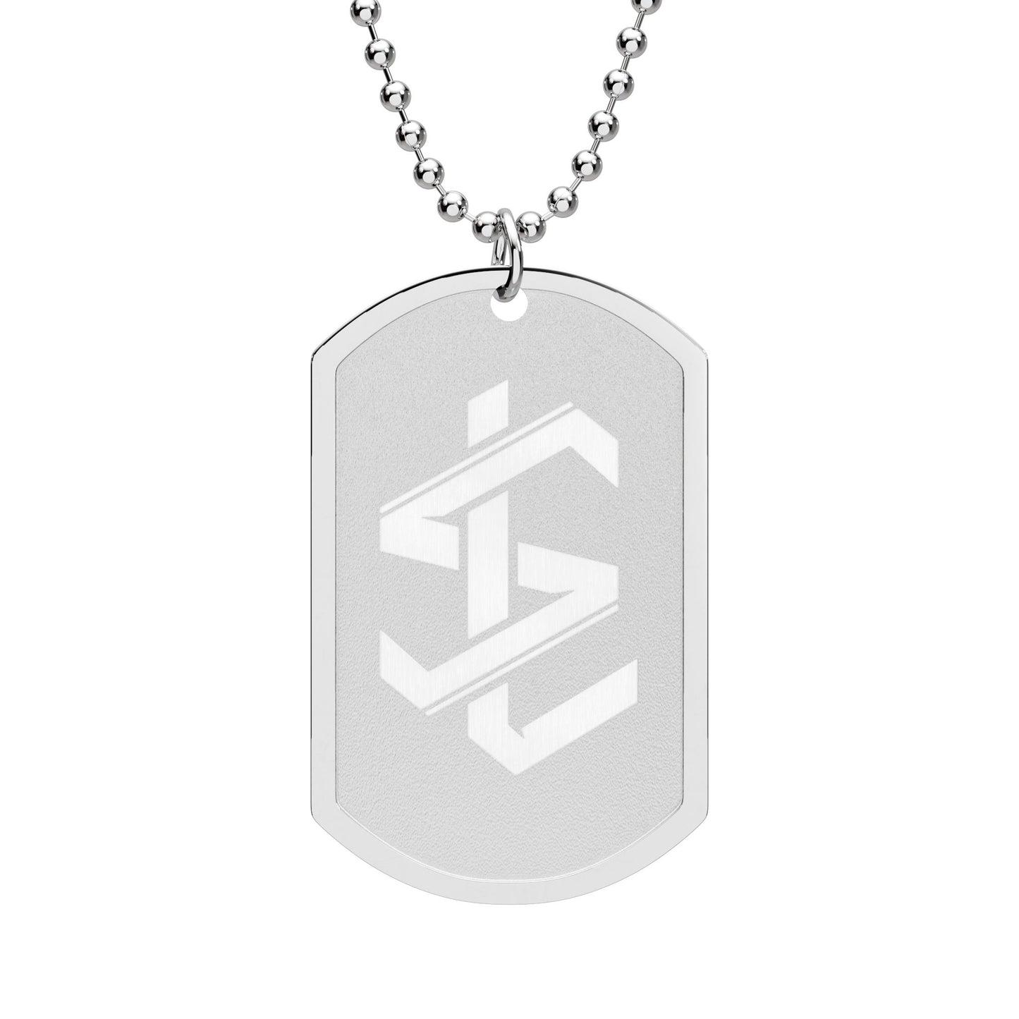 Engraved Geometric Logo Dog Tag Necklace — Gold or Silver Chain