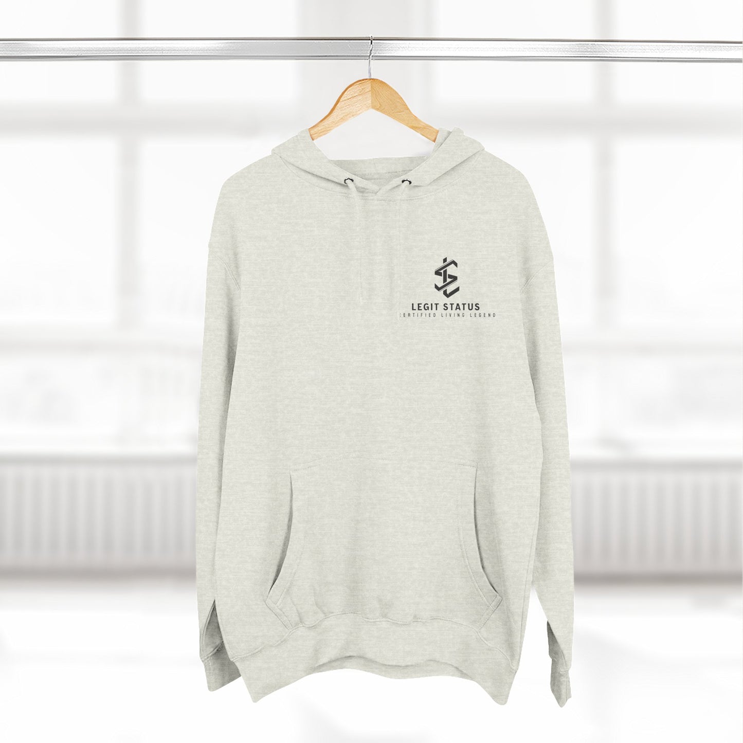 Legit Status Minimal Logo Hoodie — Three-Panel Fleece Pullover
