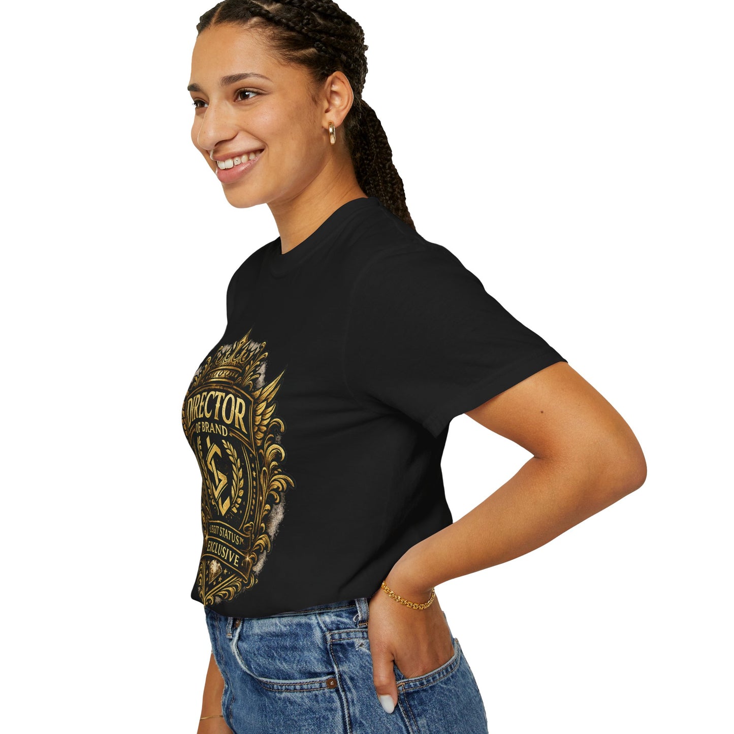 Director of Brand Emblem T-Shirt — "Director of Brand: Exclusive" Gold Crest Tee