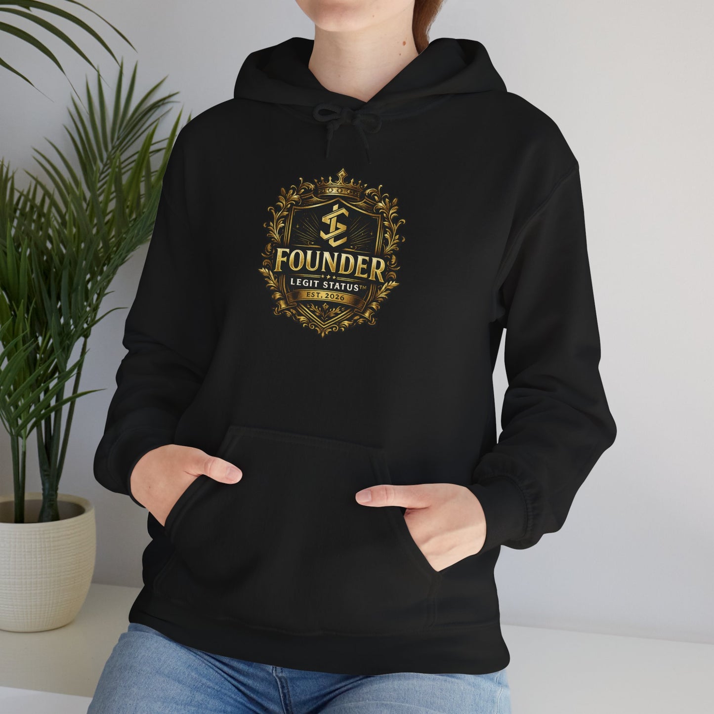 Founder Crest Hoodie — Vintage Gold Emblem Founder Sweatshirt