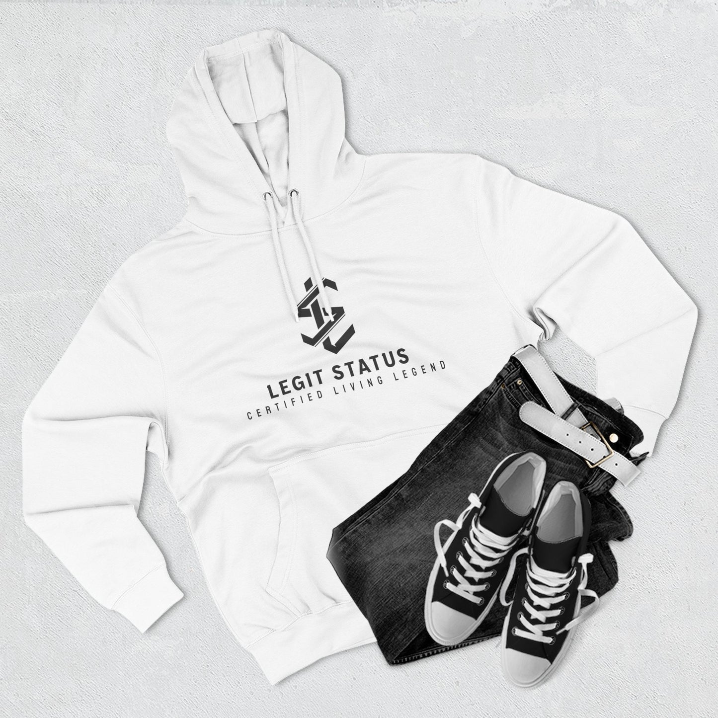 Legit Status Logo Hoodie — Minimal Streetwear Fleece Pullover