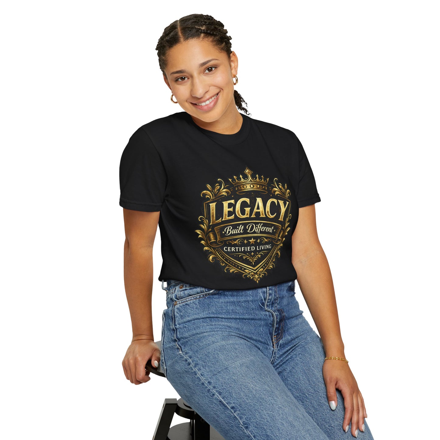 Legacy Built Different T‑Shirt — Gold Crest "Legacy" Graphic Tee