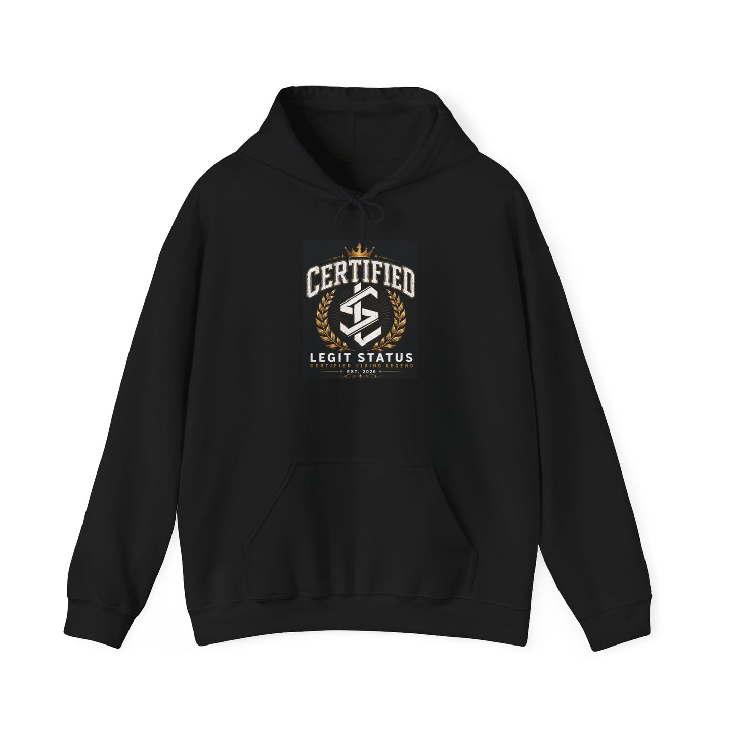 Certified Legit Status Hoodie – Retro Badge Logo Pullover