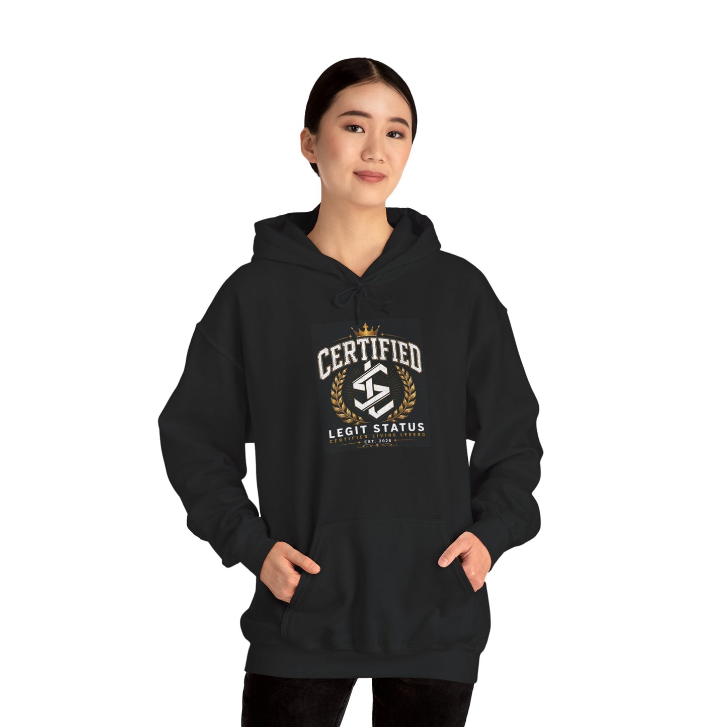 Certified Legit Status Hoodie – Retro Badge Logo Pullover