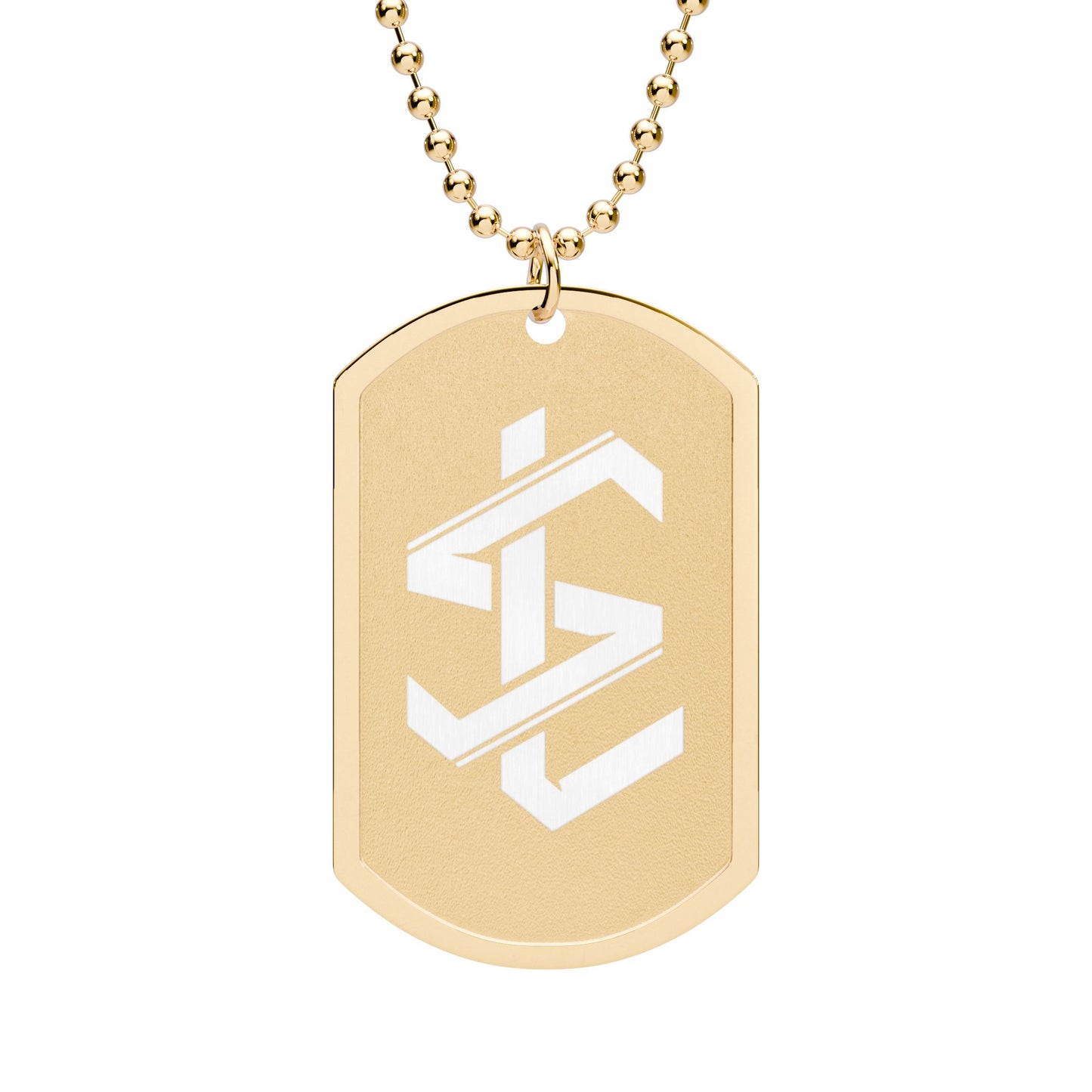 Engraved Geometric Logo Dog Tag Necklace — Gold or Silver Chain