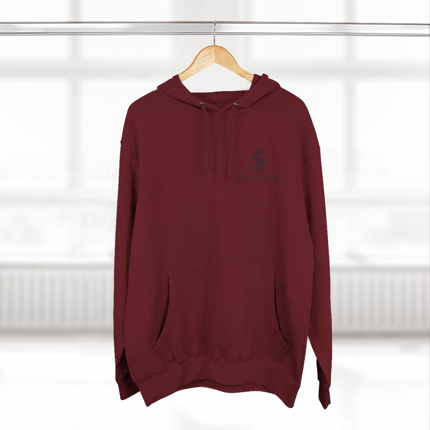 Legit Status Minimal Logo Hoodie — Three-Panel Fleece Pullover