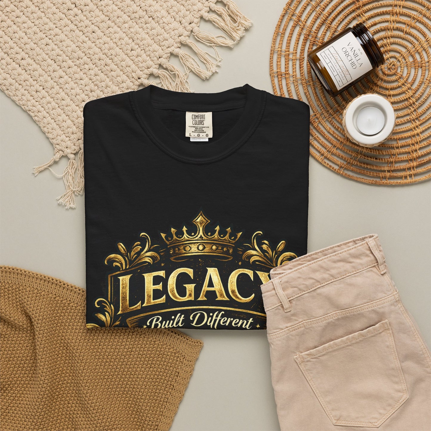 Legacy Built Different T‑Shirt — Gold Crest "Legacy" Graphic Tee