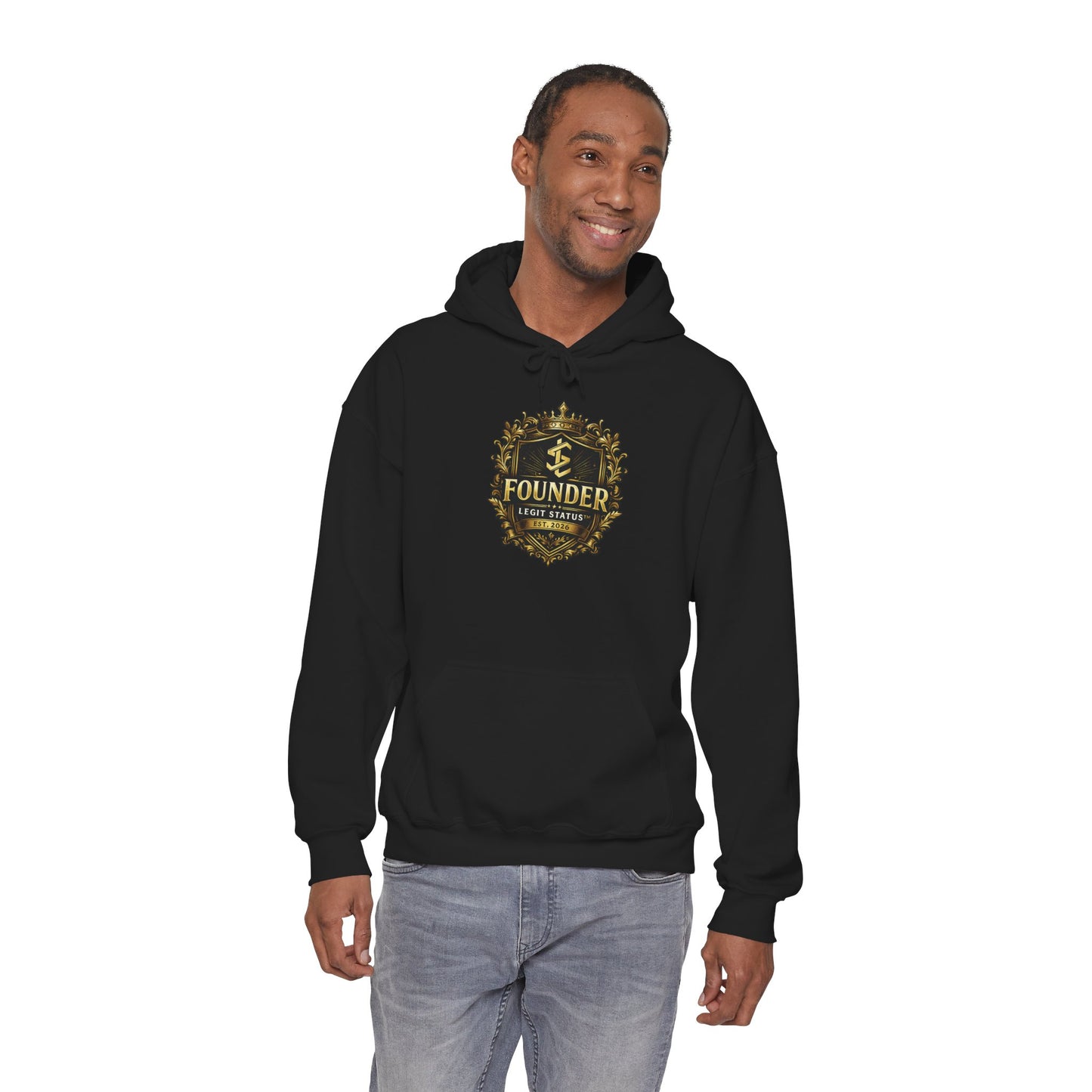 Founder Crest Hoodie — Vintage Gold Emblem Founder Sweatshirt