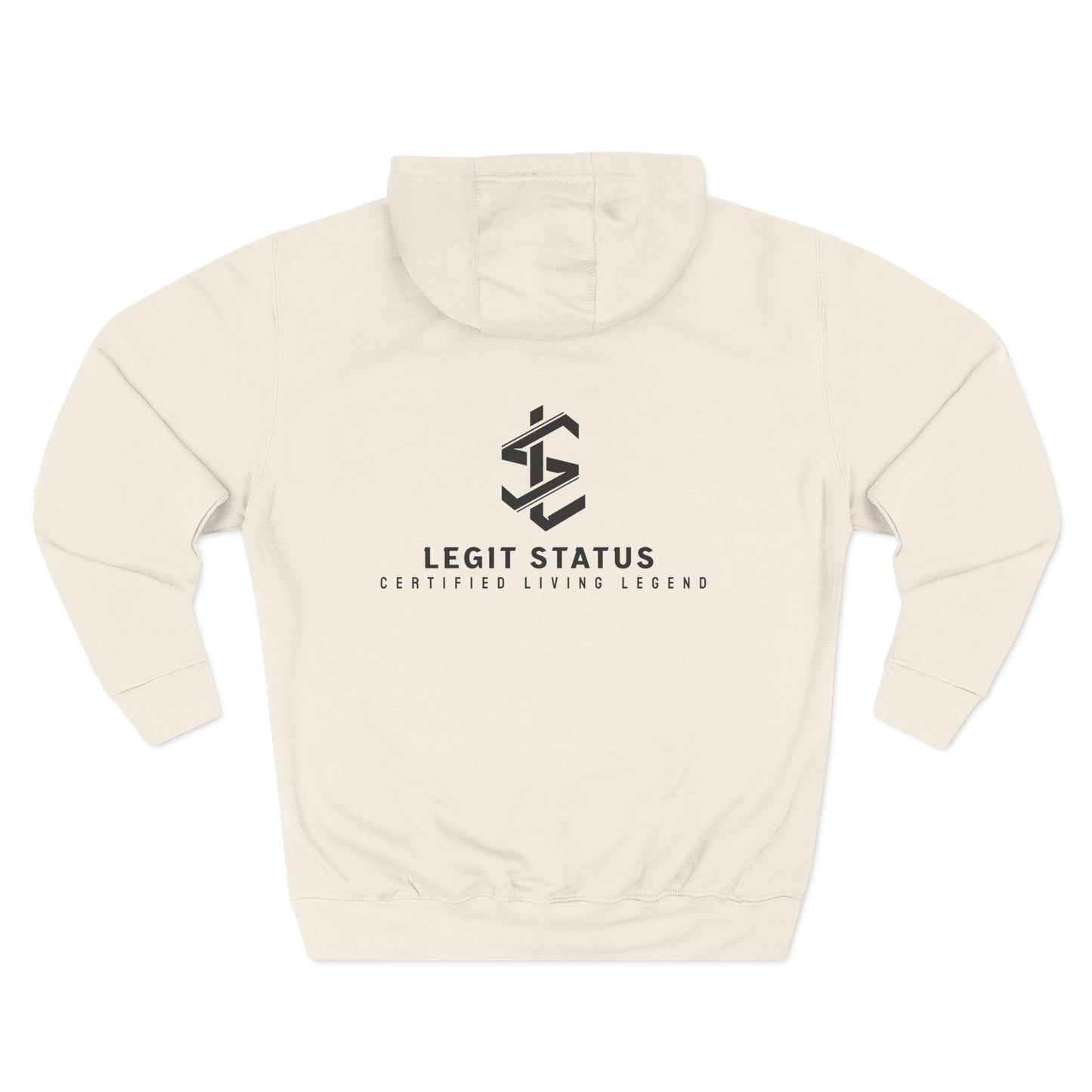 Legit Status Minimal Logo Hoodie — Three-Panel Fleece Pullover