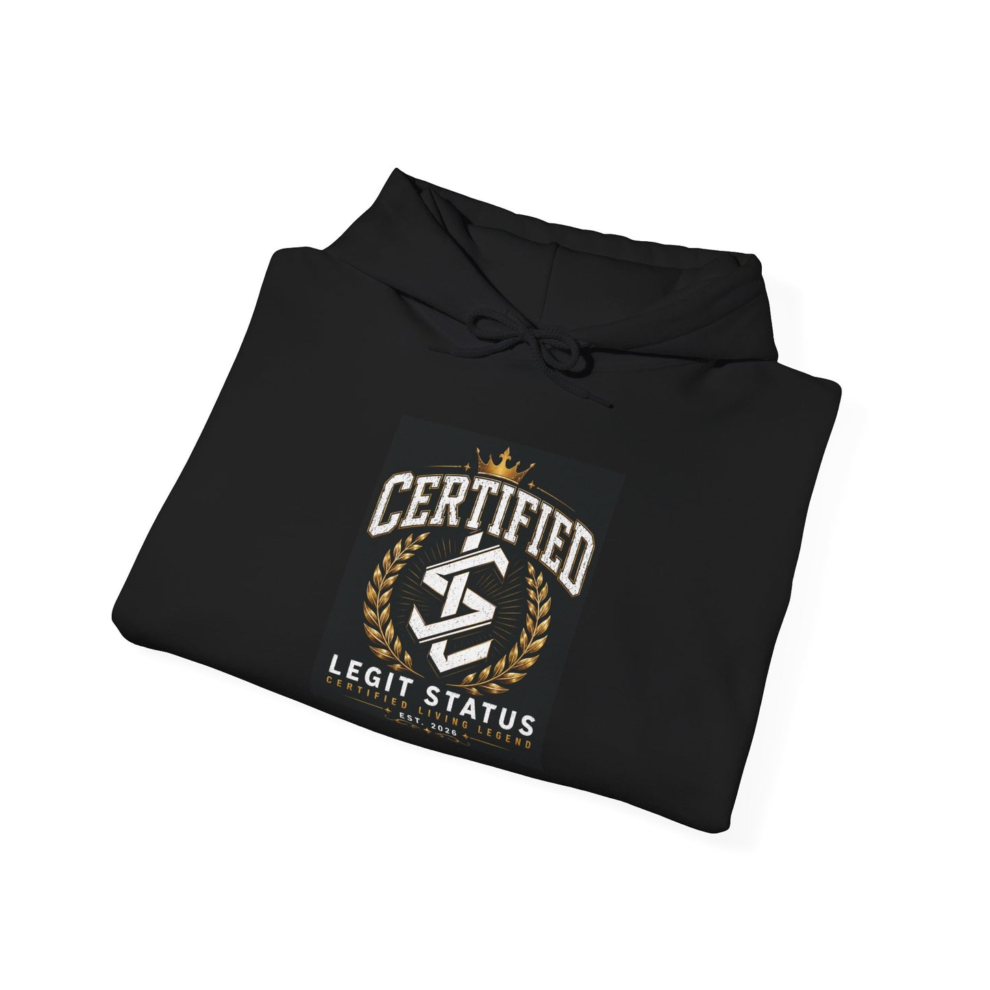 Certified Legit Status Hoodie – Retro Badge Logo Pullover