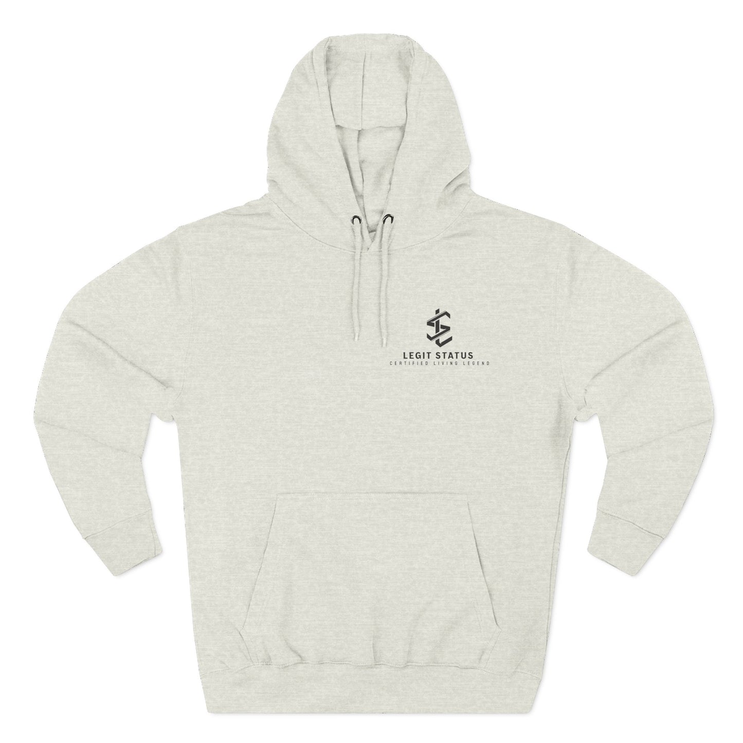Legit Status Minimal Logo Hoodie — Three-Panel Fleece Pullover