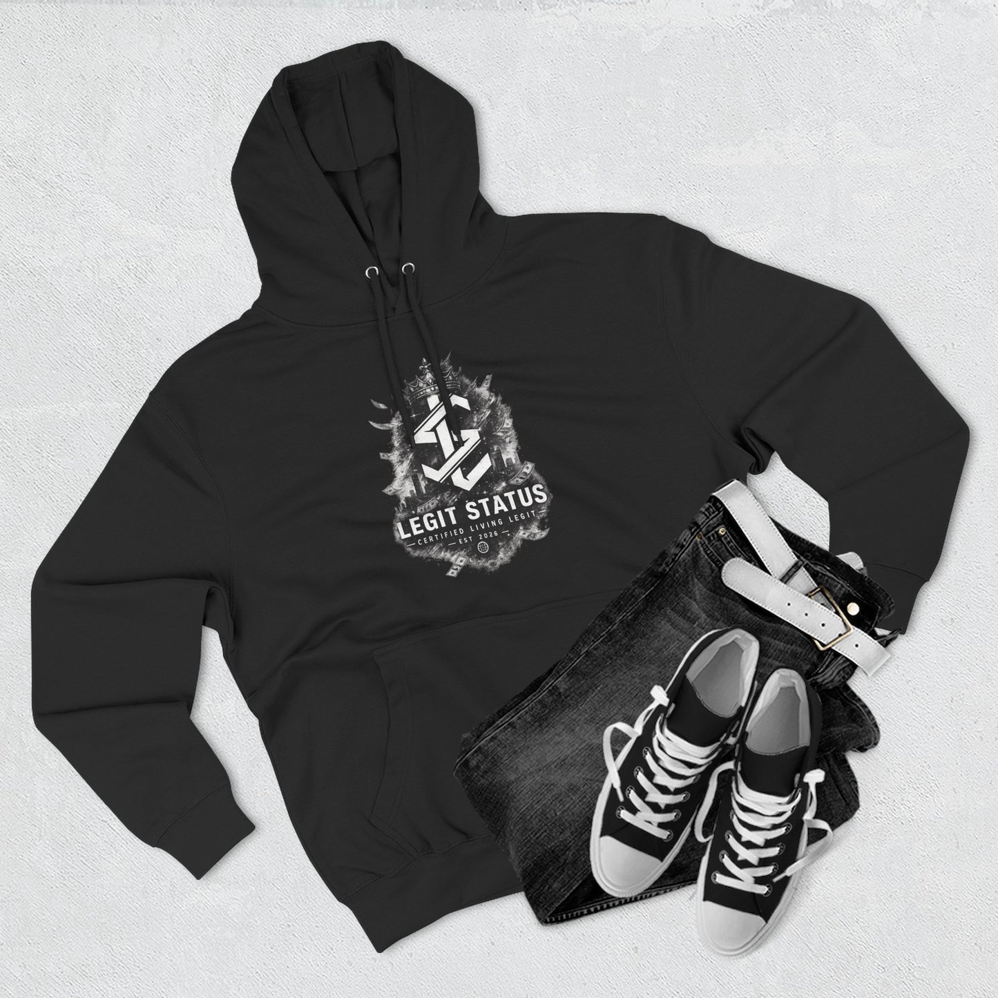 Legit Status Graphic Hoodie - Urban Streetwear Logo Pullover