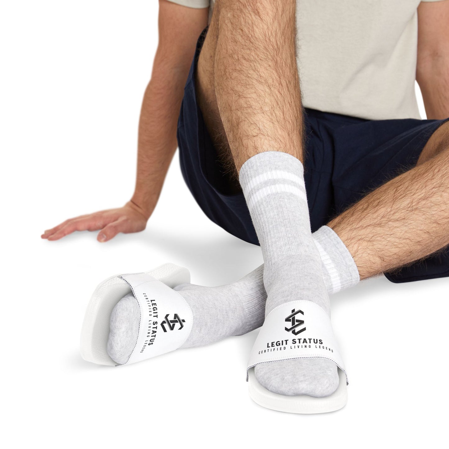 Men's Removable-Strap Slide Sandals — "Legit Status" Logo Comfort Slides