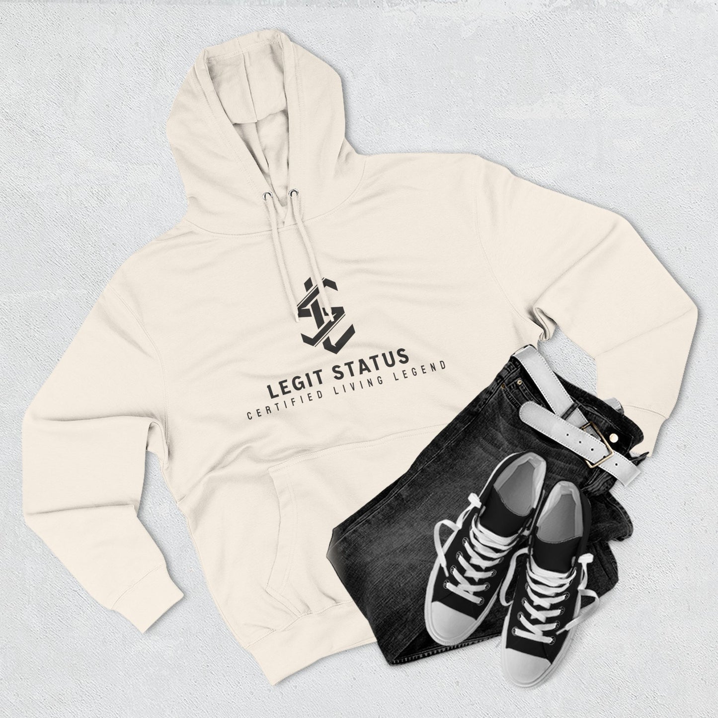 Legit Status Logo Hoodie — Minimal Streetwear Fleece Pullover