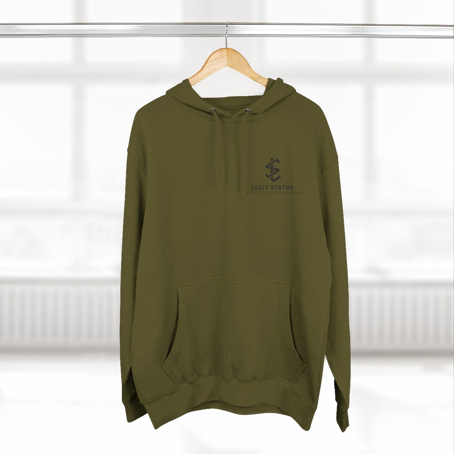 Legit Status Minimal Logo Hoodie — Three-Panel Fleece Pullover