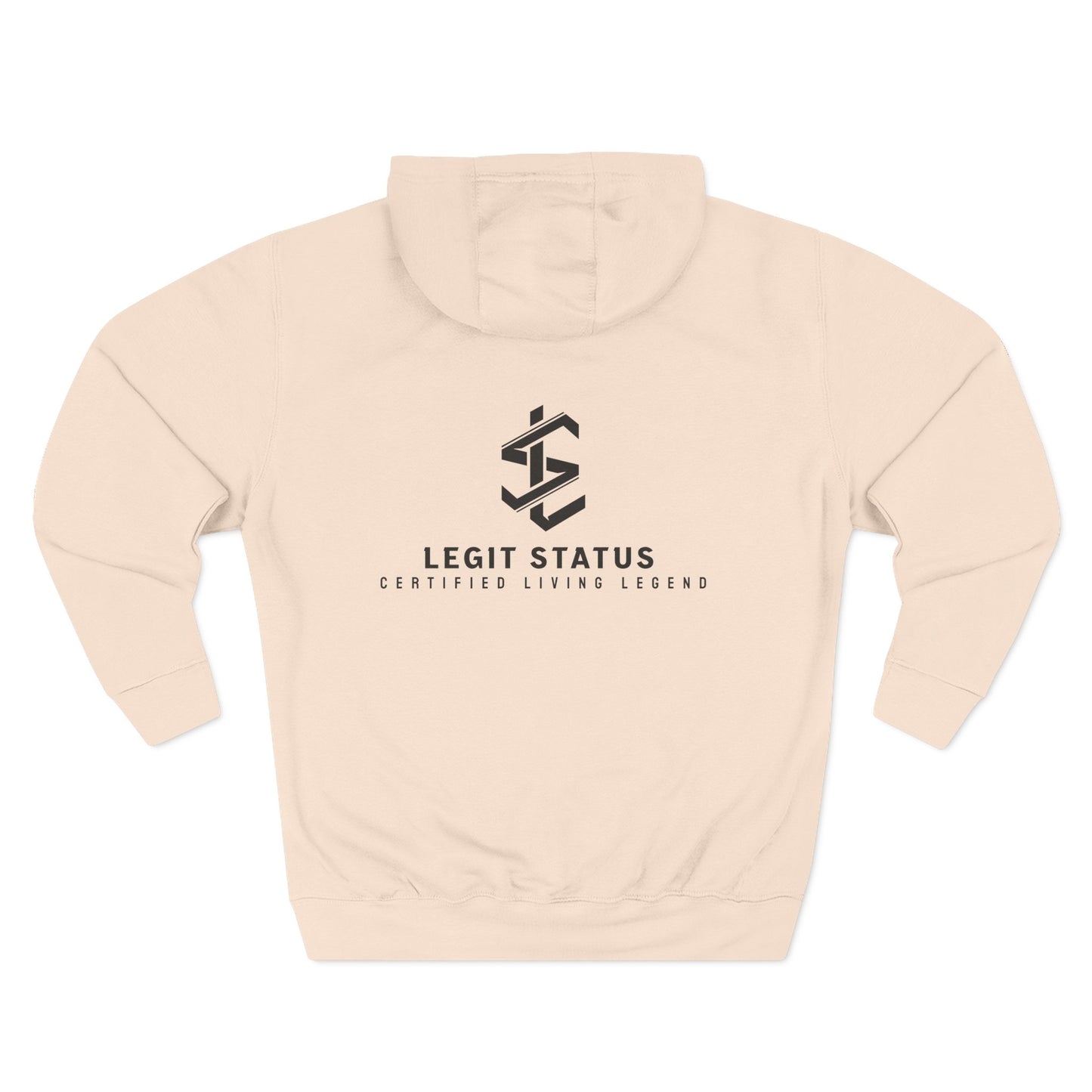 Legit Status Minimal Logo Hoodie — Three-Panel Fleece Pullover
