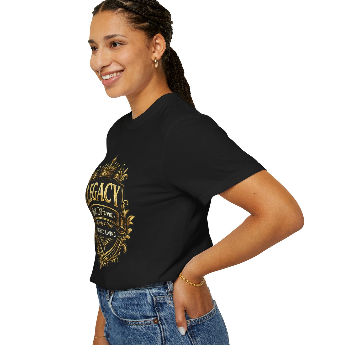 Legacy Built Different T‑Shirt — Gold Crest "Legacy" Graphic Tee