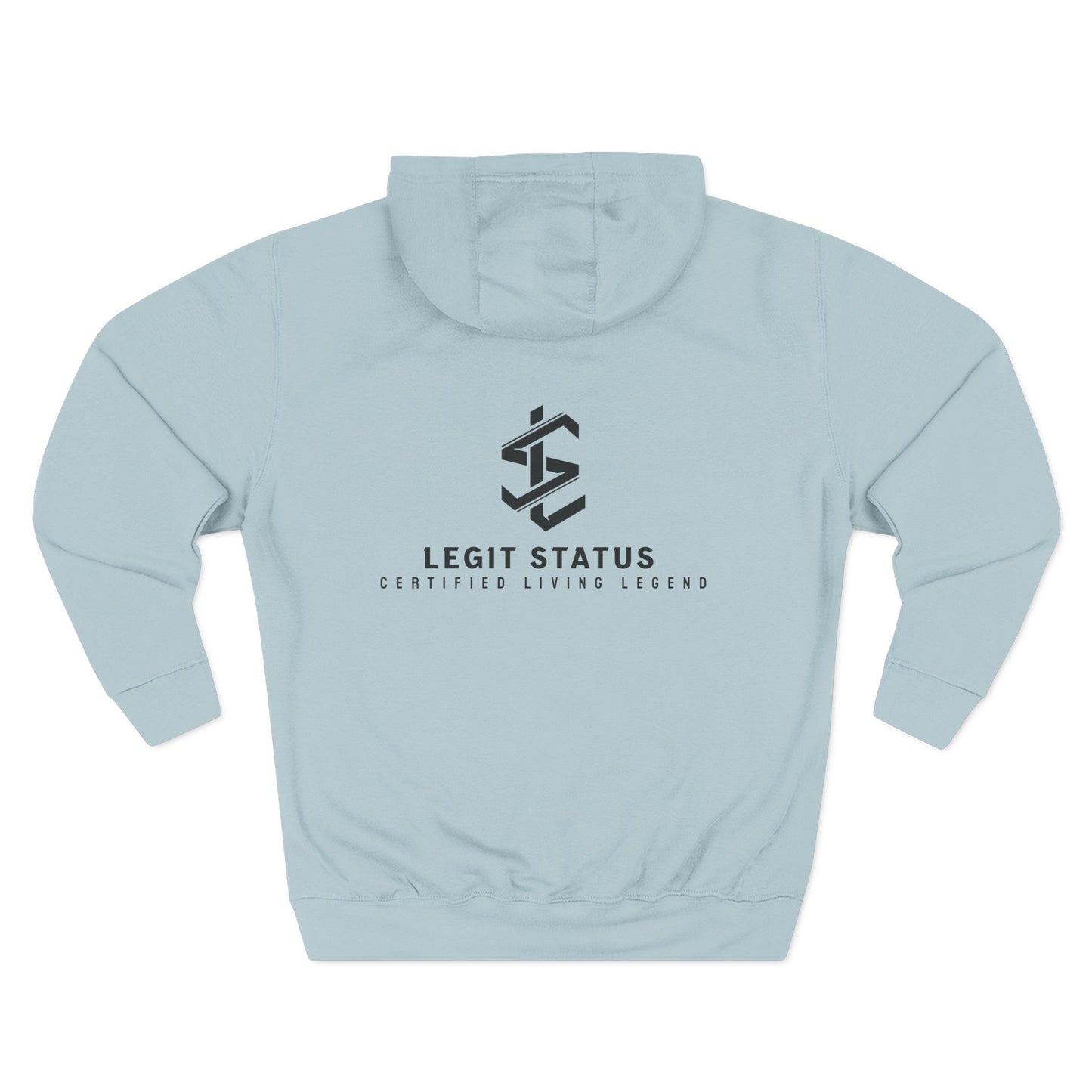 Legit Status Minimal Logo Hoodie — Three-Panel Fleece Pullover