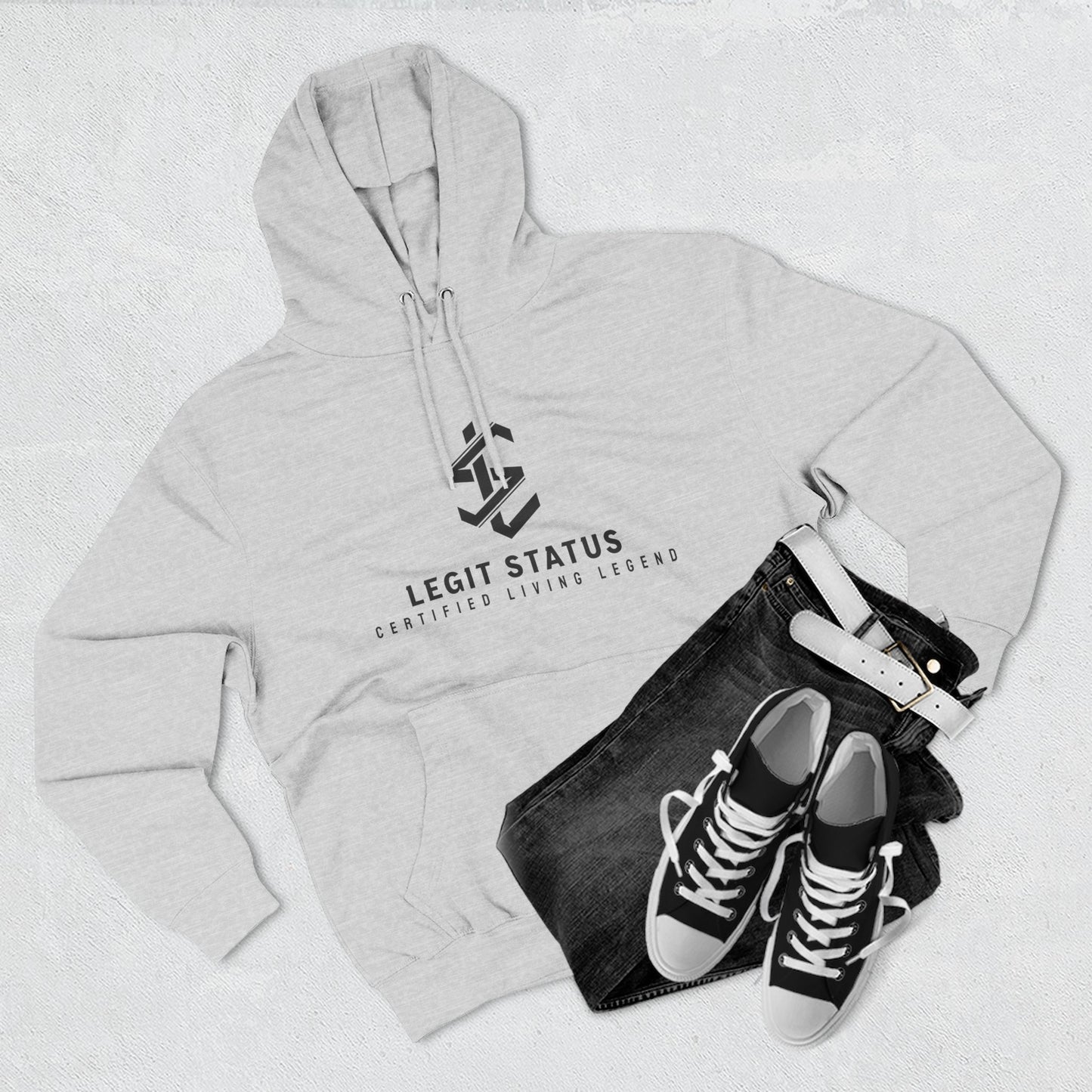 Legit Status Logo Hoodie — Minimal Streetwear Fleece Pullover