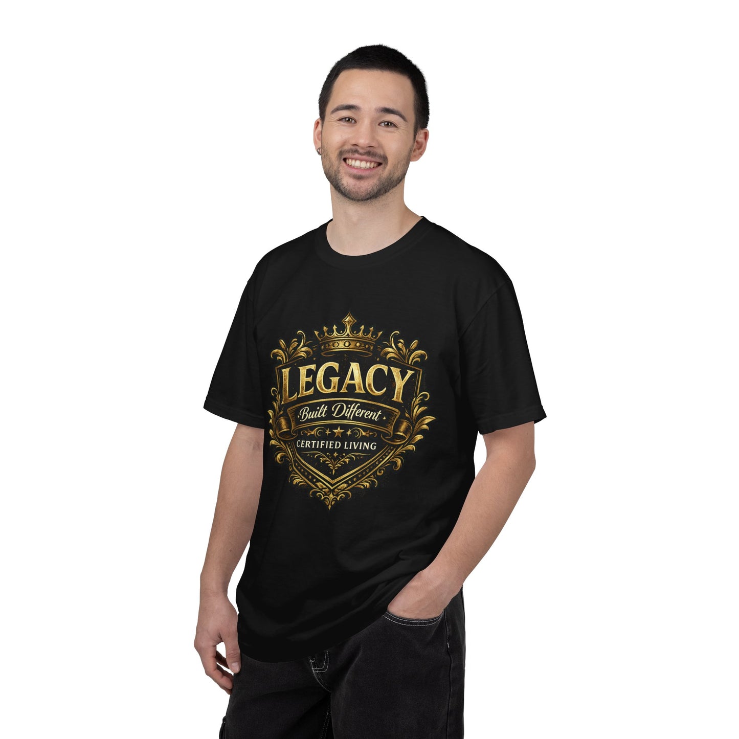 Legacy Built Different T‑Shirt — Gold Crest "Legacy" Graphic Tee