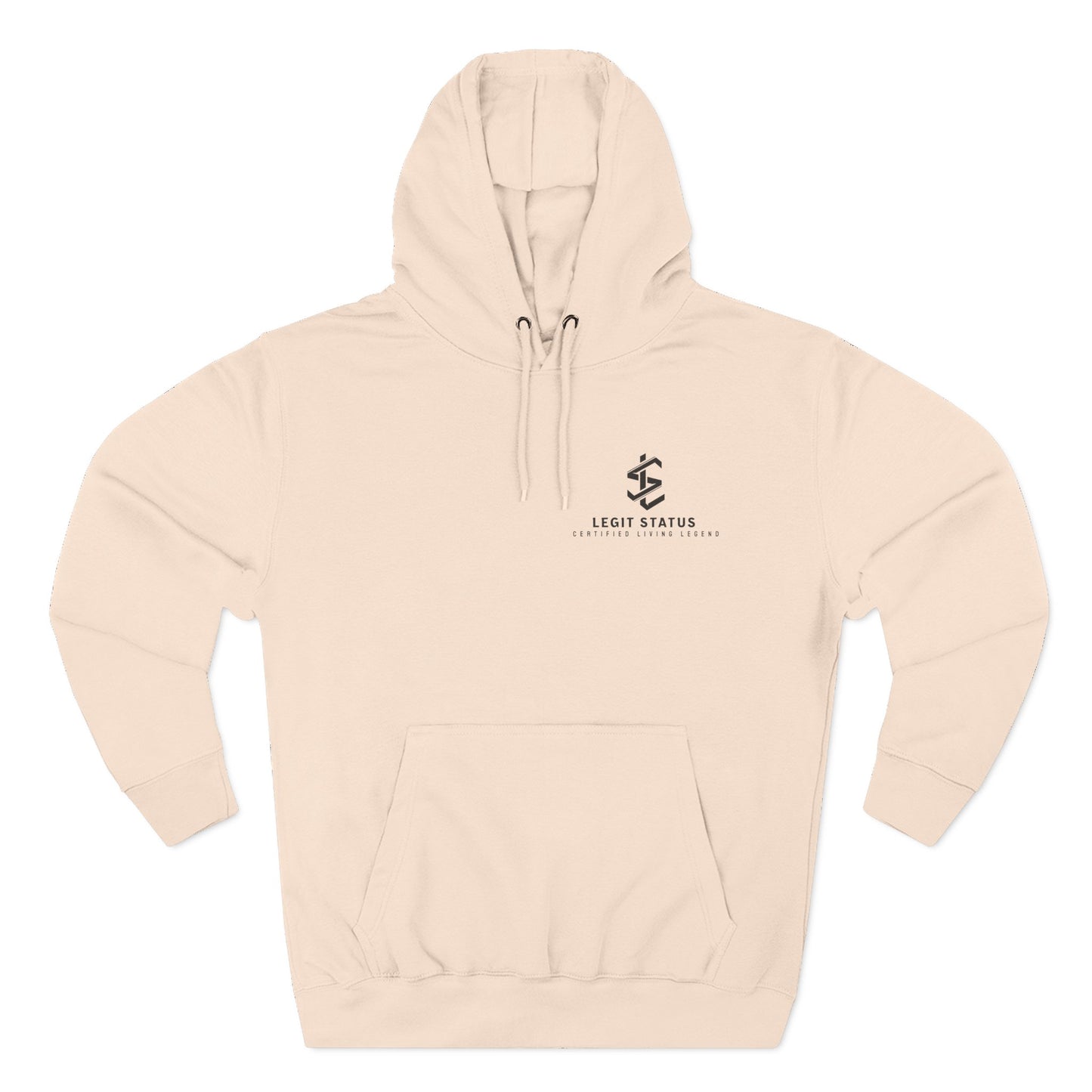 Legit Status Minimal Logo Hoodie — Three-Panel Fleece Pullover