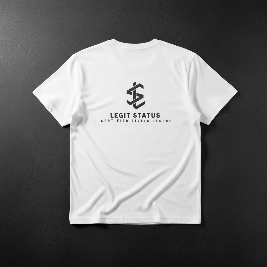 	Legit Status White Tee – Front View Flat Lay
