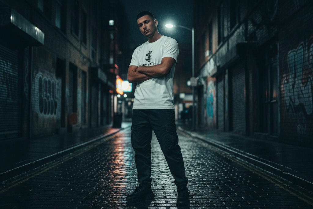 	Legit Status White Tee – Front View Flat Lay