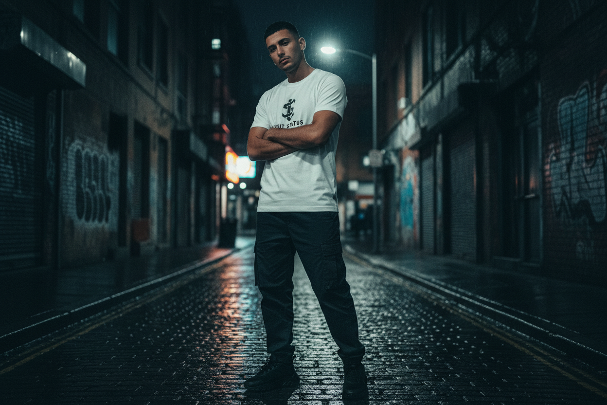 	Legit Status White Tee – Front View Flat Lay