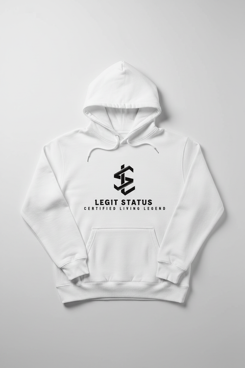 White Hoodie with Black Legit Status Logo